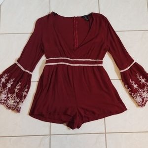 ☆Forever 21☆ Maroon Romper w/ Bell Sleeves
